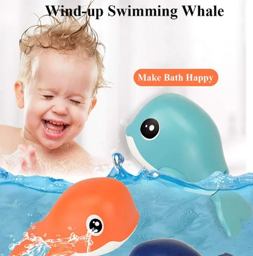 Vista 3 de Juguete de baño de ballena enrollada, ballena nadadora para niños pequeños, tina de ballena, juguete de ballena mecánica, juguete de agua de ballena