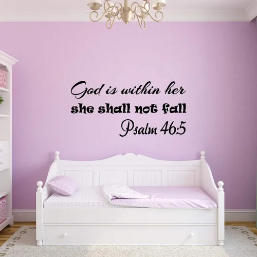 Vista 2 de VWAQ - Adhesivo decorativo para pared con texto en inglés "God is Within Her She Shall Not Fall Not Fall Psalm 46:5", color negro