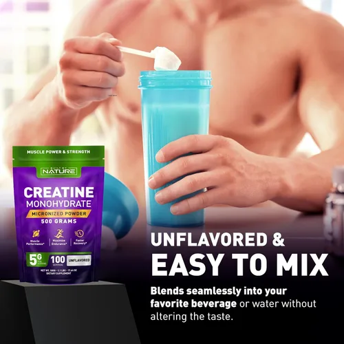 Vista 4 de Monohidrato de creatina en polvo, sin sabor, para hombres y mujeres, 17.64 oz micronizado, monohidrato puro, fuerza muscular y rendimiento