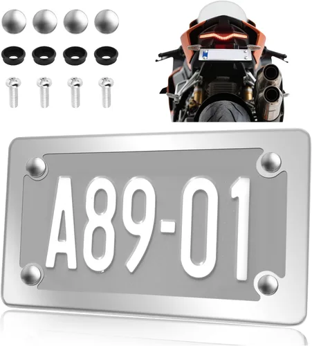 Vista 9 de Kit de marcos para matrícula de motocicleta, soporte de marco de matrícula de motocicleta de acero inoxidable con patrón de fibra de carbono