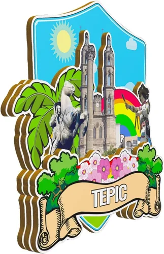 Vista 2 de Tepic - Imán de México para nevera, de madera, 3D, monumentos de viaje, coleccionables, recuerdos, decoración hecha a mano -2079