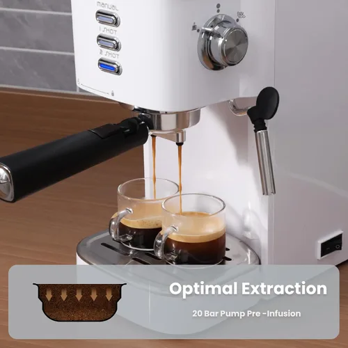 Vista 5 de Gevi - Máquina compacta de café expreso de 20 barras con espumador de leche para café con leche y capuchino