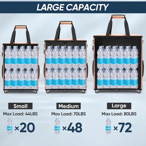 Vista 8 de BALEINE Bolsas de comestibles reutilizables sobre ruedas, bolsa de asas rodante, carrito de compras, mochila grande, carritos de compras