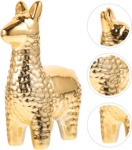 Vista 9 de Pequeña estatua de animal dorada de alpaca, decoración moderna para el hogar, figuras de cerámica de animales, decoración de estantería, escultura