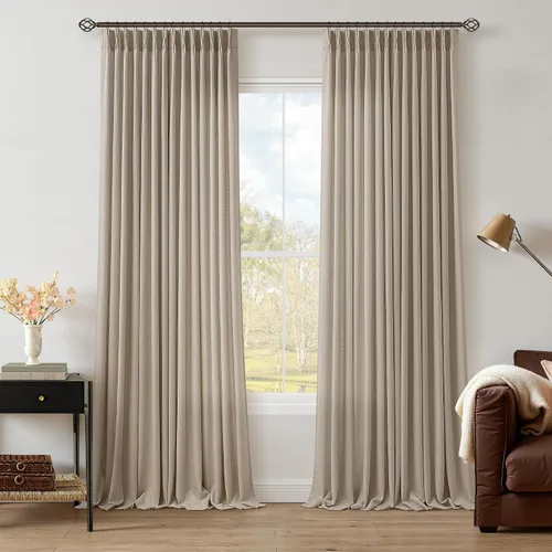 Vista 79 de TWODRAPES Juego de 2 paneles de cortinas plisadas de lino de 96 pulgadas de Avena