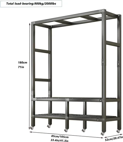 Vista 2 de Armario plegable portátil con ruedas, 2000 libras, perchero resistente con tapa, perchero de metal independiente para ropa, sistema