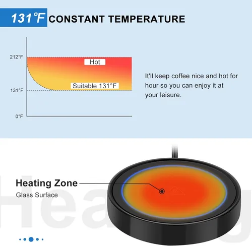 Vista 6 de Calentador de taza de café, calentadores de bebidas eléctricos para uso en escritorio de oficina y hogar, posavasos inteligente con termostato