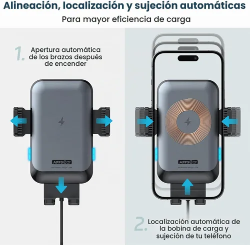 Vista 3 de APPS2Car Cargador inalámbrico para coche, ranura para CD, sujeción automática de 15 W, carga rápida Soporte de teléfono resistente para iPhone 17
