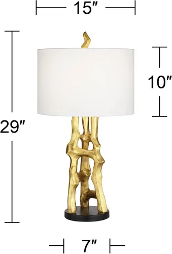 Vista 4 de Possini Euro Design Lámpara de Mesa Auxiliar Escultura Orgánica de 29" de Alto Moderna Glamorosa de Lujo Acabado Dorado Pantalla Individual de Tela
