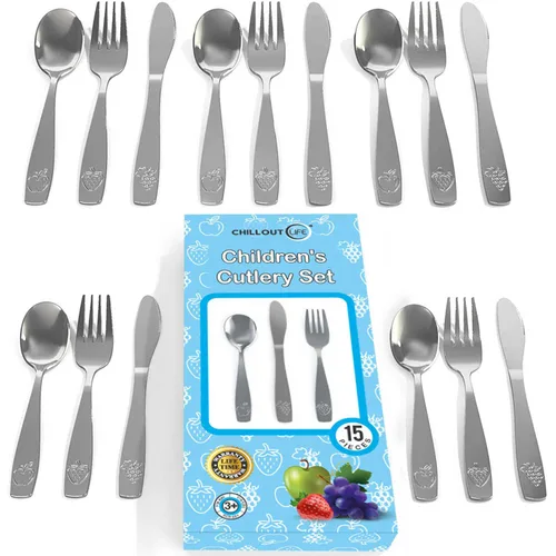 Vista 11 de CHILLOUT LIFE Juego de cubiertos de acero inoxidable para niños, 6 piezas, cubiertos seguros para niños y niños, juego de utensilios para niños