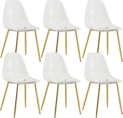 Vista 13 de Baysitone Juego de 4 sillas de comedor transparentes, sillas modernas de cocina con asiento transparente, sillas laterales de acento acrílico