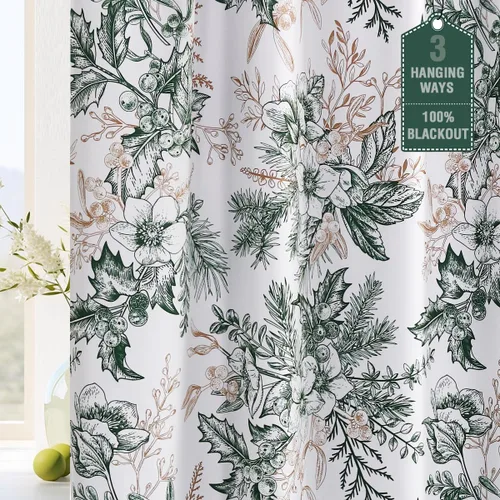 Vista 9 de H.VERSAILTEX Cortinas opacas de 63 pulgadas de largo, juego de 2 paneles de cortinas con estampado floral para sala de estar, cortinas de ventana