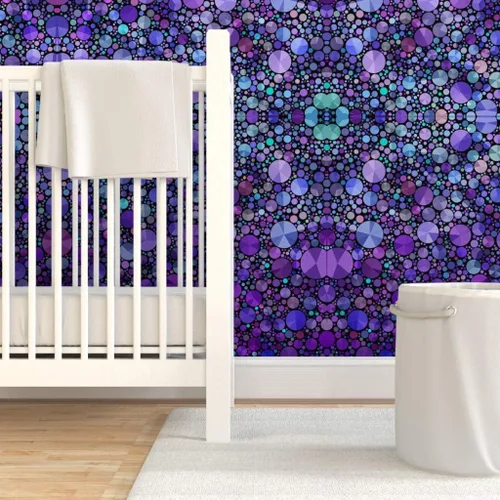 Vista 6 de Papel tapiz para despegar y pegar, formas de círculos morados, negro, geométrico, abstracto, amor, papel tapiz extraíble personalizado por