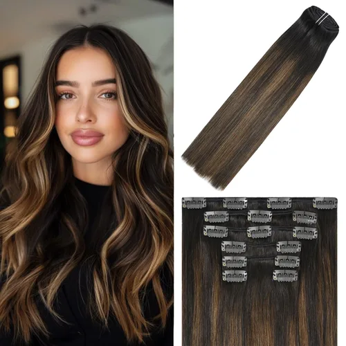 Vista 21 de WindTouch - Extensiones de cabello humano liso con pinzas, color negro azabache, 2.47 onzas, N.° 1, 12 pulgadas, 7