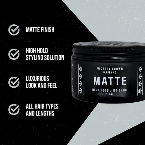 Vista 3 de Victory Crown - Pomada mate de alta sujeción, cera sin brillo, 3.4 onzas Matte pomade with strong all-day hold and zero shine. Water-based styling