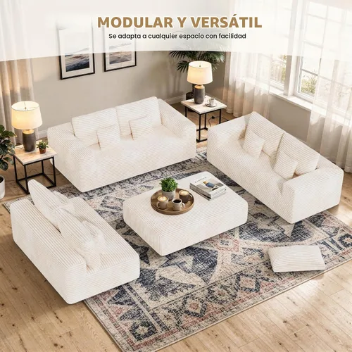 Vista 5 de Luxanimarion Sofá cama modular grande de 136 pulgadas con diván, sofá cama sin hueso en forma de U con otomana, no requiere montaje, asiento Beige