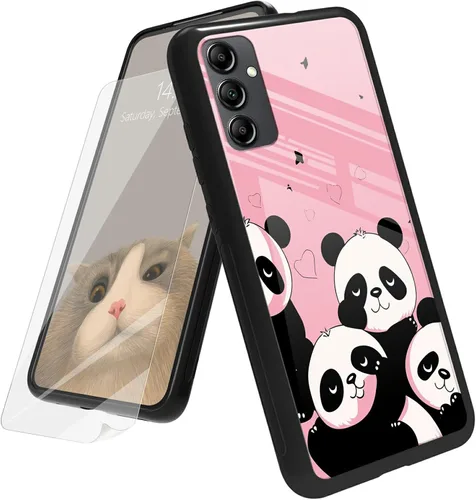 Vista 115 de Funda para Samsung Galaxy A12 5G con protector de pantalla, parte trasera de vidrio templado + TPU de silicona suave que absorbe los golpes