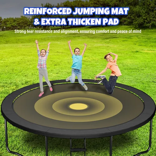 Vista 6 de Kiivakii Trampolín de 12, 14, 16 pies, trampolines grandes para exteriores para niños y adultos, trampolines recreativos con aro de baloncesto