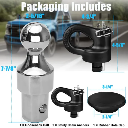 Vista 7 de 60692 Kit de bola de enganche de cuello de cisne, bola de 2-5/16 pulgadas, 30000 libras GTW compatible con Ford F250 F350 F450 2013-2024, Chevrolet