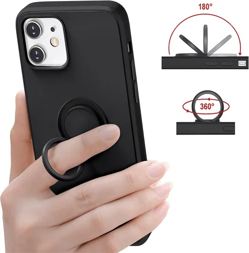 Vista 4 de Funda Hython para iPhone 12 y iPhone 12 Pro con soporte de anillo, soporte magnético giratorio de 360°, funda protectora de goma a prueba de golpes