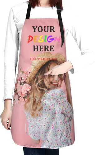 Vista 3 de Delantales personalizados con dos bolsillos para mujeres y hombres, delantales personalizados impresos con texto fotográfico para cocinero de cocina