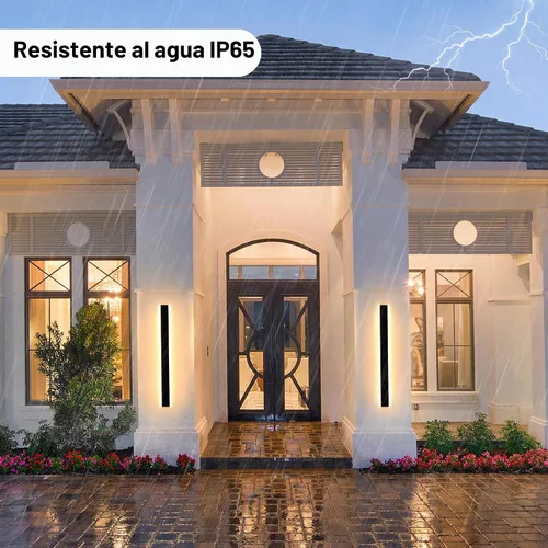 Vista 3 de Lámpara de pared para exteriores, moderna lámpara de pared LED larga, color negro, IP65, impermeable, 12 W, 3000 K, luces de pared rectangulares
