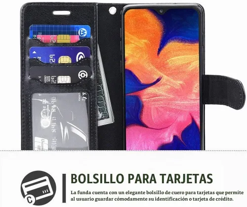 Vista 2 de Funda para Galaxy A10E, funda tipo cartera para Galaxy A10E, piel sintética de alta calidad, funda protectora con ranuras para tarjetas y soporte