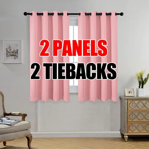 Vista 34 de Set de 2 cortinas para ventana, de Miuco, opacas, con ollaos, para recámara, incluye 2 alzapaños