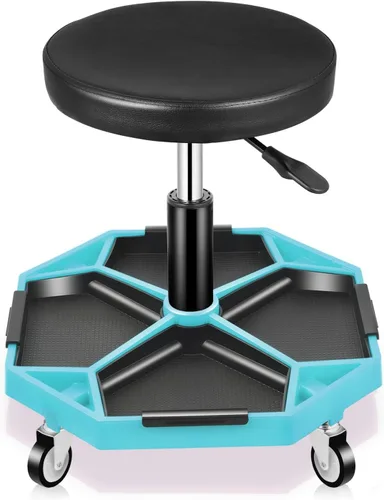 Vista 12 de Auto Dynasty - Taburete mecánico, ajustable, neumático, rodante para taller de garaje con bandeja de herramientas, asiento de 300 LBS para taller
