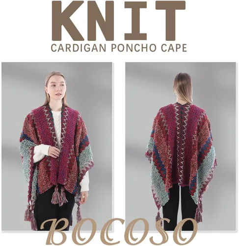 Vista 15 de Capa tipo poncho de punto para mujer, cárdigan de punto con flecos para otoño e invierno