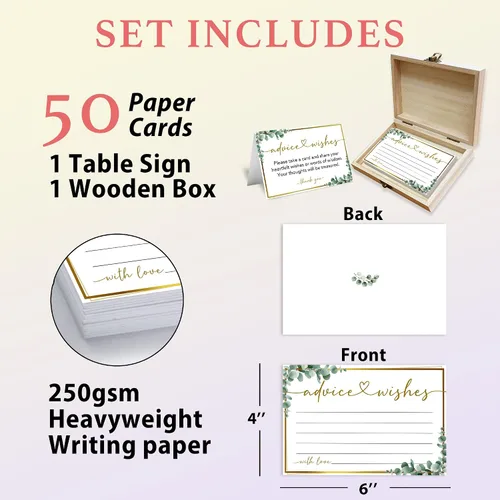 Vista 2 de Caja de tarjetas de consejos y deseos, 50 tarjetas de consejos de cumpleaños, boda, baby shower, caja de buenos deseos para fiesta de cumpleaños