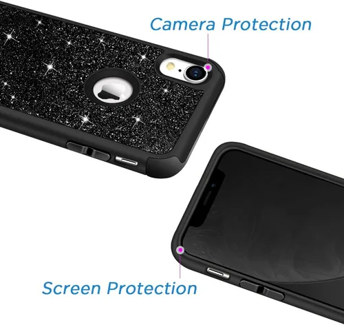 Vista 5 de Hython Compatible con Funda para iPhone XR, Protector Defensor de Cuerpo Completo de Servicio Pesado con Purpurina Brillante Reluciente, Carcasa