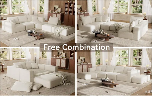 Vista 4 de Sofá modular de gran tamaño sin hueso de 150 pulgadas para sala de Beige