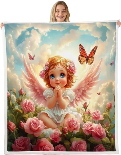 Vista 24 de Manfei Cute Cat Kids Throw Blanket Flower Heart Print Fuzzy Blanket for Boy Girls Room Decor, Kawaii Animal Theme Blanket for Bed Couch Sofa, Soft