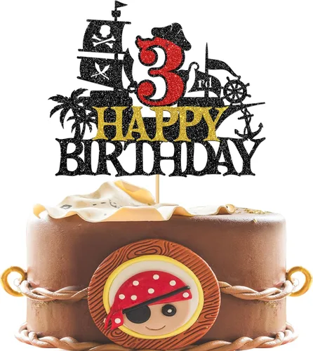 Vista 10 de Decoración para pastel de cumpleaños de 1er cumpleaños, barco pirata náutico de vela para primer cumpleaños, decoración de fiesta de cumpleaños