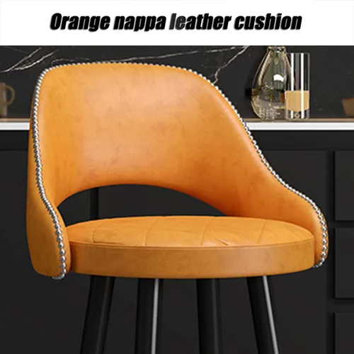 Vista 4 de LAJUU Taburetes de bar, silla alta giratoria, respaldo curvado de cuero, taburete de recepción con reposapiés de metal y patas de latón/naranja/25.6