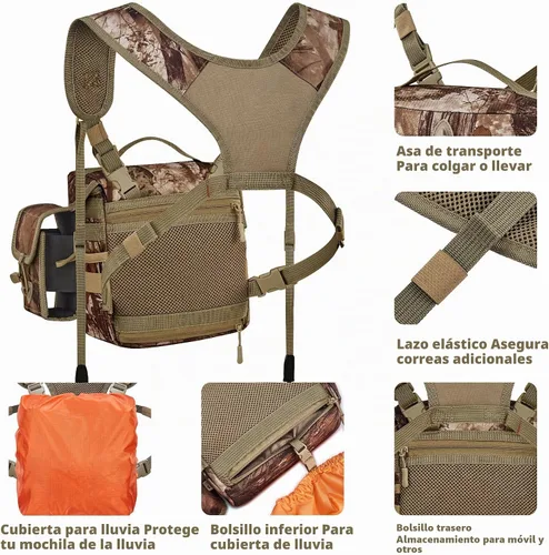 Vista 6 de NEW VIEW CamoRanger Binocular Harness Chest Pack, Ripstop Bino Harness with Rangefinder Pouch and Rain Cover for Hunting