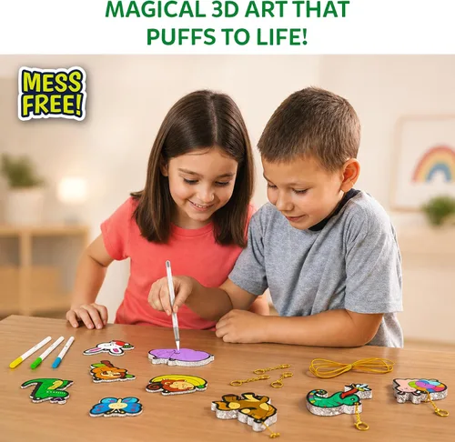 Vista 2 de Skillmatics Aqua Puffs - Kit de arte 3D, animales, pintura sin desorden por números, manualidades para niños, actividades de color de bricolaje