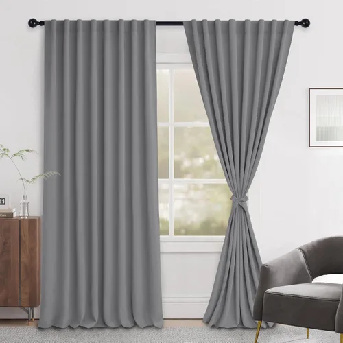 Vista 71 de Hiasan Cortinas opacas negras para dormitorio, cortinas opacas cortas de 45 pulgadas de largo, con aislamiento térmico, bolsillo para barra