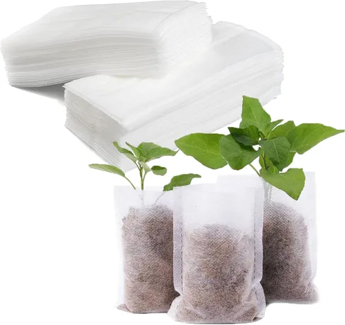 Vista 8 de Tarklanda 200 bolsas de vivero para plantas, biodegradables no tejidas para plantas, bolsas de tela para plantas de semillero, bolsas para plantas