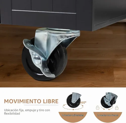 Vista 6 de Shintenchi - Carrito de isla de cocina con almacenamiento, mesa rodante Negro-22 pulgadas