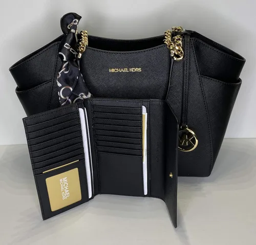 Vista 4 de Michael Kors Jet Set - bolsa de hombro para viaje con cadena grande billetera triple Michael Kors Jet Set negro L