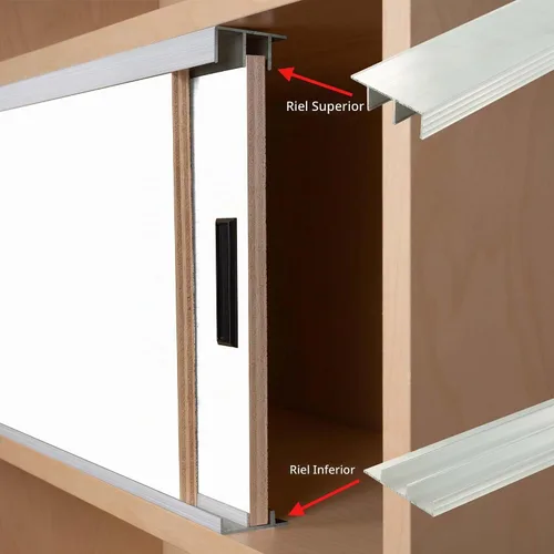 Vista 4 de Outwater Pista de puerta corredera de aluminio de 36 pulgadas para paneles de madera de 1/2 pulgadas, acabado de molino