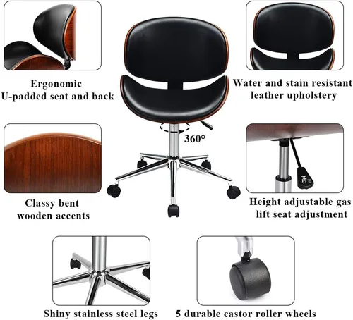 Vista 4 de GOODALLIN - Silla de oficina ajustable y moderna de mediados de siglo con asiento / respaldo curvo, silla ejecutiva giratoria, silla de computadora
