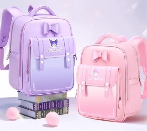 Vista 5 de Kuromi - Mochila escolar con diseño de dibujos animados japoneses con lazo
