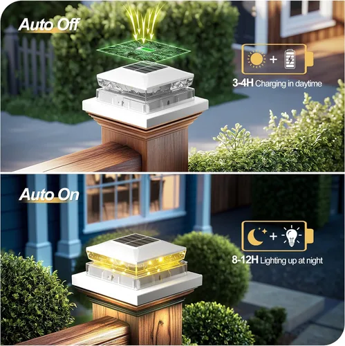 Vista 3 de Luces Solares para Tapas de Postes Paquete de 6, Luz Solar Impermeable para Poste de Valla, Luz Exterior Blanca IP65 de 4 x 4 para Terraza, Jardín