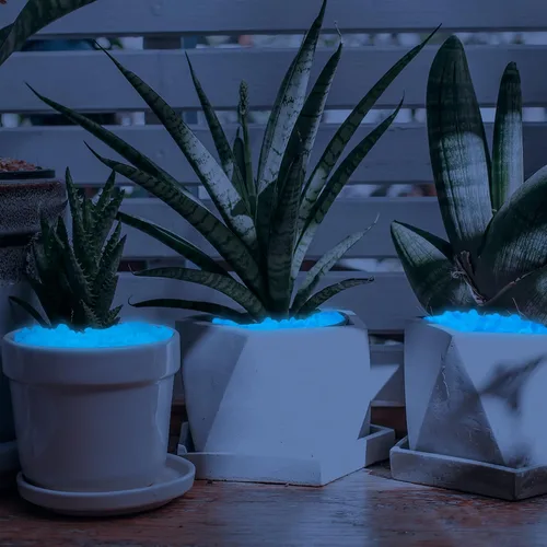 Vista 5 de 300 piezas de piedras que brillan en la oscuridad azules, rocas luminosas pequeñas para exteriores, decoraciones brillantes al aire libre