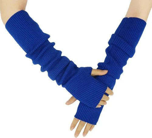 Vista 56 de Guantes cálidos de cachemira de brazo largo para mujer, guantes de invierno acogedores sin dedos, calentadores de brazos suaves, gran regalo