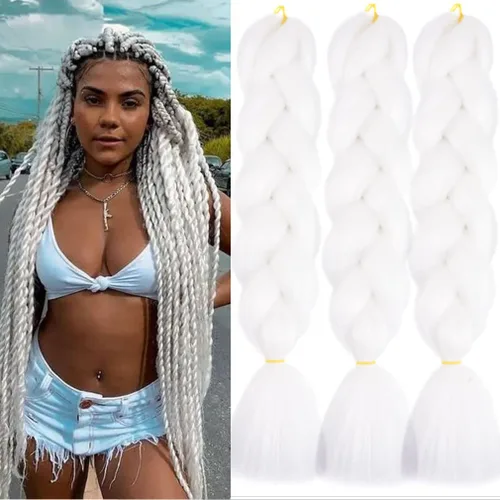 Vista 9 de Paquete de 3 extensiones de cabello trenzado de arco iris de 24 pulgadas, mezcla de cuatro colores para trenzas, trenzas de caja jumbo de fibra