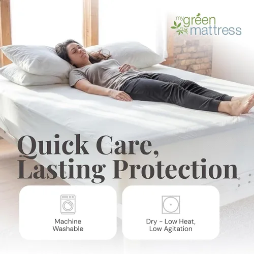 Vista 5 de Protector de colchón de algodón orgánico, funda de algodón certificado GOTS, protector de cama impermeable y transpirable, diseño ajustado